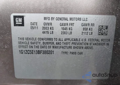 2011 Chevrolet Malibu 1Lt from USA, damaged, VIN 1G1ZC5E13BF380201